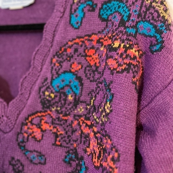 Norton McNaughton Sweater Women S Purple Floral Vintage Boho Western Granny 80s - Picture 4 of 12